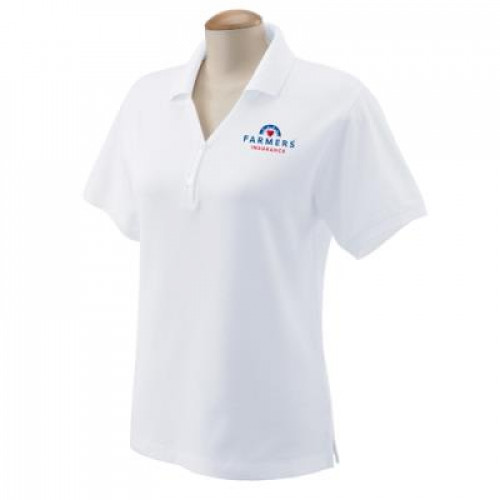 Womens White Pima Cotton Polo Shirt - CLOSEOUT