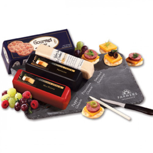 Genuine Slate Serving Place with Wisconsin Cheese & Sausage