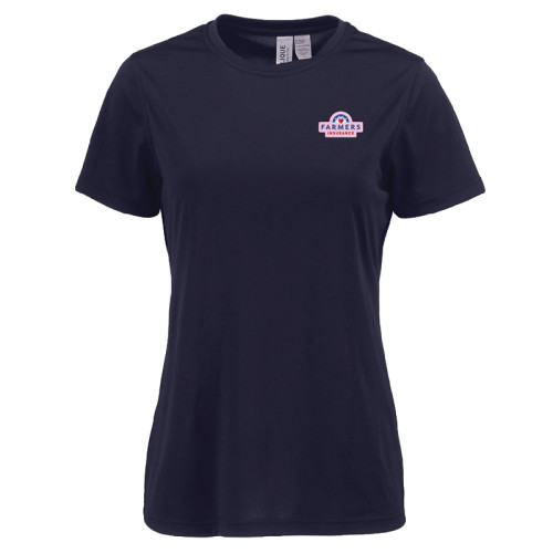 Ladies Navy Performance Short Sleeve Tee - Pink Logo