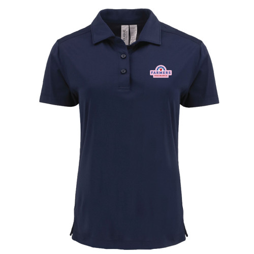 Ladies Navy Performance Jersey Polo - Pink Logo