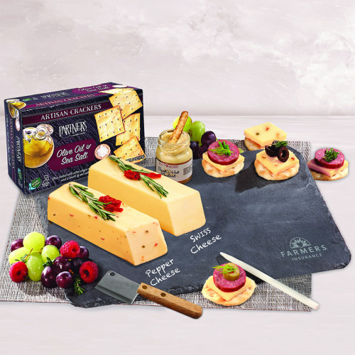 Genuine Slate Serving Place with Wisconsin Cheese & Sausage